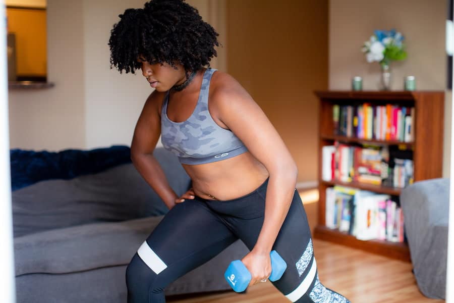 A woman working out at home